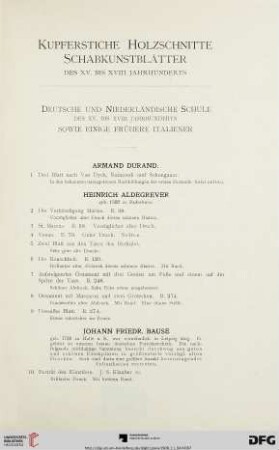 Kupferstiche Holzschnitte Schabkunstblätter des XV. bis XVIII. Jahrhunderts (Nr. 1-920)