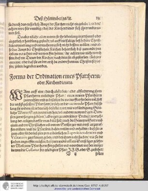 Forma der Ordination eines Pfarrherrn / oder Kirchendieners