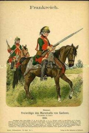 Uniformdarstellung, Dragoner des Freikorps "Moritz von Sachsen", Königreich Frankreich, 1745.