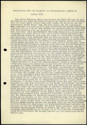 Aufzeichnung Gespräch mit von Bülow