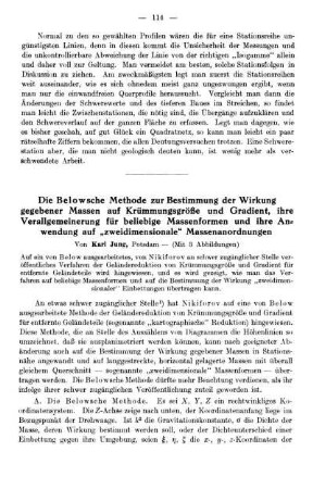 Die Belowsche Methode zur Bestimmung der Wirkung gegebener Massen auf Krümmungsgröße und Gradient, ihre Verallgemeinerung für beliebige Massenformen und ihre Anwendung auf "zweidimensionale" Massenanordnungen