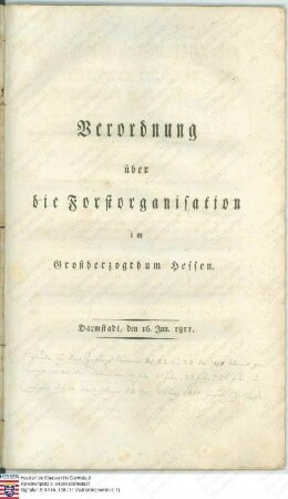 Verordnung über die Forstorganisation im Großherzogtum Hessen