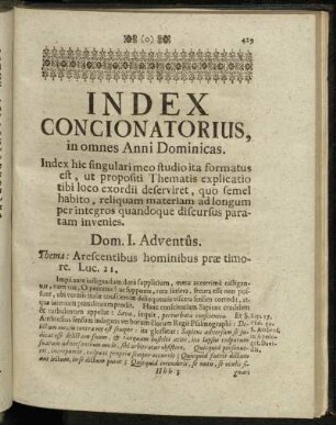 Index Concionatorius, in omnes Anni Dominicas.