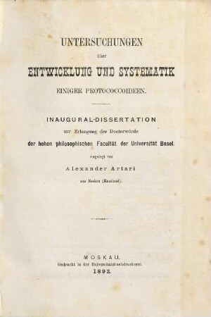 Untersuchungen über Entwicklung und Systematik einiger Protococcoideen