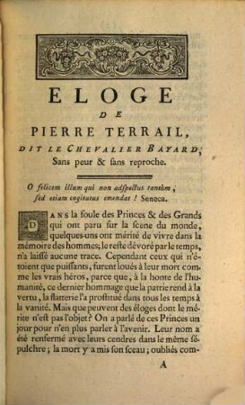 Eloge de Pierre Terrail dit le Chevalier Bayard ...