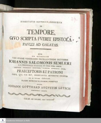 Dissertatio Historico-Exegetica De Tempore, Qvo Scripta Fverit Epistola Pavlli Ad Galatas