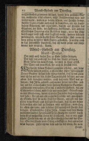 Abend-Gebeth am Dienstag.