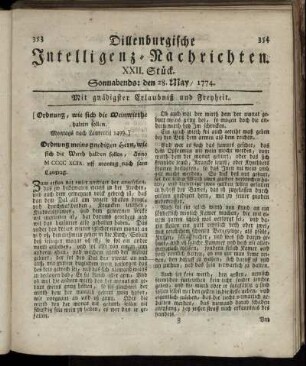 Sonnabends: den 28. May 1774.