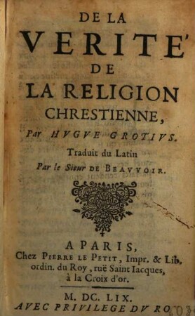 De la verité de la réligion chrestienne
