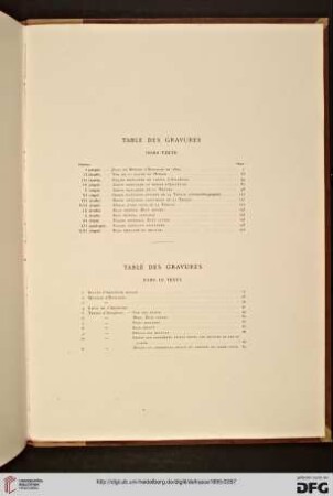 Tables des gravures hors texte. Table des gravures dans le texte.
