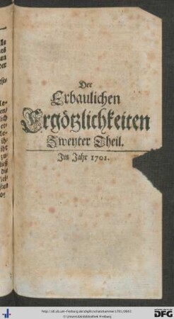 Der Erbaulichen Ergötzlichkeiten Zweyter Theil.