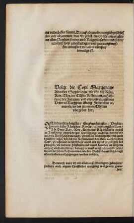 Volgt die Copi Marggrave Albrechts Supplication ...