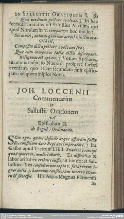 Joh. Loccenii Commenatrius in Sallustii Orationem vel Epistolam II. de Repub : Ordinanda