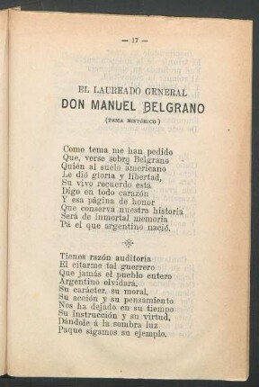 EL laureado general don Manuel Belgrano : (Tema histórico)
