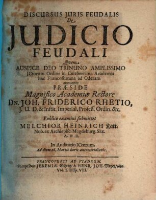 Discursus Iuris Feudalis De Iudicio Feudali