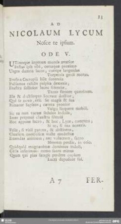 Ad Nicolaum Lycum Nosce te ipsum. Ode V.