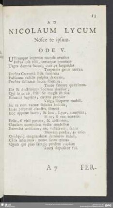 Ad Nicolaum Lycum Nosce te ipsum. Ode V.