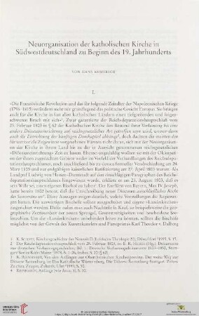 Neuorganisation der katholischen Kirche in Südwestdeutschland zu Beginn des 19. Jahrhunderts