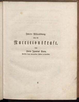 Zwote Abhandlung über die Nutritionskraft
