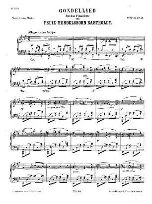 Felix Mendelssohn-Bartholdys Werke. 11,59. Nr. 59, Gondellied : in A. - 3 S. - Pl.-Nr. M.B.59