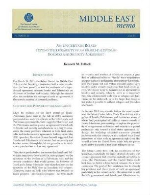 An uncertain road : testing the durability of an Israeli-Palestinian borders and security agreement