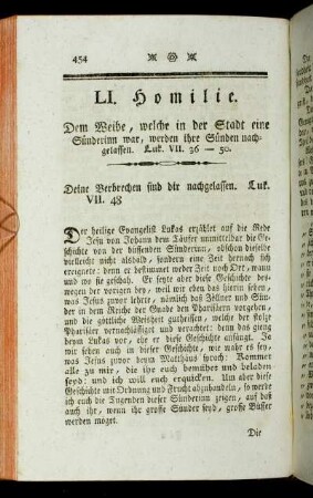 LI. Homilie. Dem Weibe, welche in der Stadt eine Sünderinn war, werden ihre Sünden nachgelassen. Luk. VII. 36-50