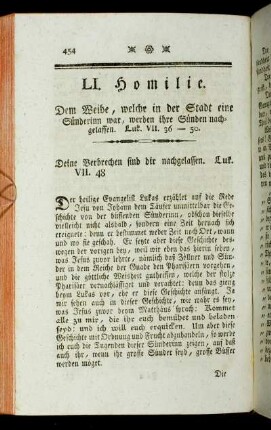LI. Homilie. Dem Weibe, welche in der Stadt eine Sünderinn war, werden ihre Sünden nachgelassen. Luk. VII. 36-50