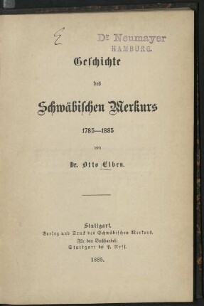 Geschichte des Schwäbischen Merkurs : 1785 - 1885