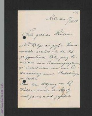 Brief von Adele Meurer an Helene Lange