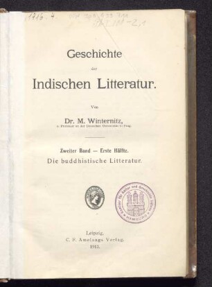 Bd. 2,1: Die buddhistische Litteratur