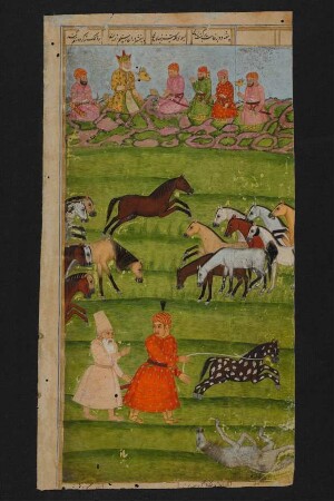 Illustration: Rustam fängt mit dem Lasso Raḫš