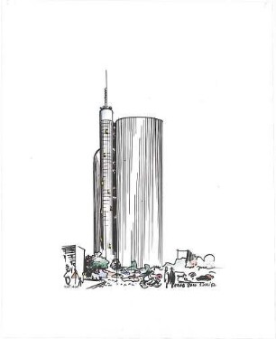 Schneider - Esleben, Paul; Düsseldorf, ARAG - Platz 1; 'ARAG 2000', Hauptverwaltung der Allgemeinen Versicherungs-AG - Entwurf: Hochhaus (Perspektive)