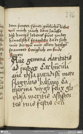 276r-276v: Gebet zu Katharina von Alexandrien, lat. (Nachtrag von späterer Hand)