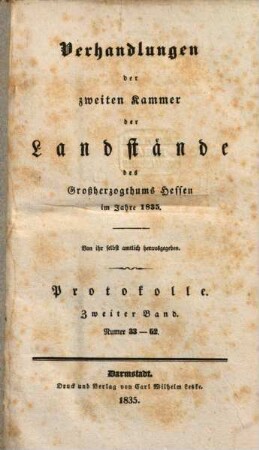 Verhandlungen der Zweiten Kammer der Landstände des Großherzogthums Hessen. Protokolle. 1835,2