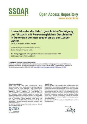 'Unzucht wider die Natur': gerichtliche Verfolgung der "Unzucht mit Personen gleichen Geschlechts" in Österreich von den 1930er bis zu den 1950er Jahren