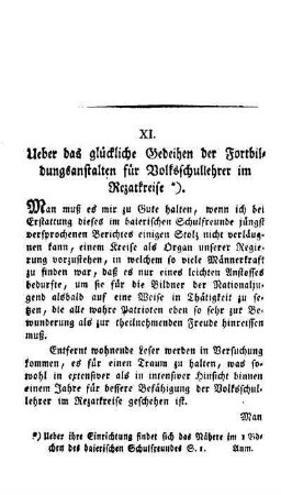 Ueber das glückliche Gedeihen der Fortbildungsanstalten für Volksschullehrer im Rezatkreise