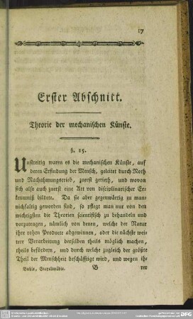 Erster Abschnitt. Theorie der mechanischen Künste