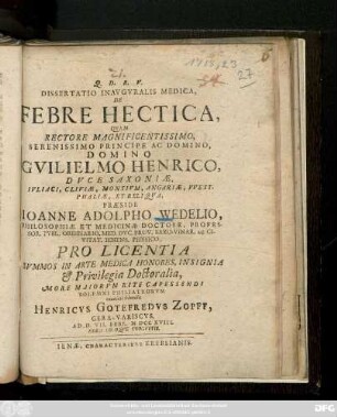 Dissertatio Inavgvralis Medica, De Febre Hectica