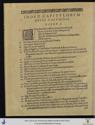 Index Capitulorum Huius Voluminis.