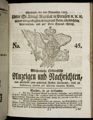 No. 45. Montags, den 7ten November 1768.