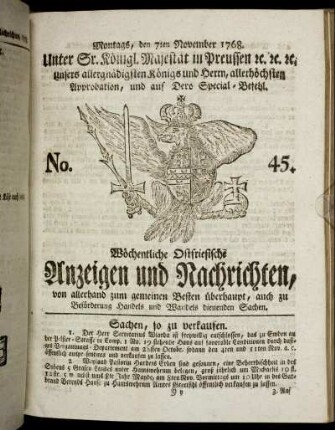 No. 45. Montags, den 7ten November 1768.