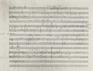 Das eheliche Glück (Intermezzo) op. 72. Sieben Particell-Skizzenblätter von Richard Strauss, Garmisch 1919. Autograph, Bleistift; 27 x 35 cm. Erster Aufzug erste Szene, Blatt 8v. Dresden: SLUB Mus. 9099-F-26a