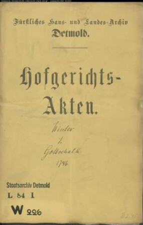 Winter, Simon Henrich zu Altendonop gegen Joseph Gottschalk, Juden in Blomberg - Pferdekauf