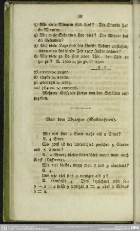 Von dem Abziehen (Subtrahiren)