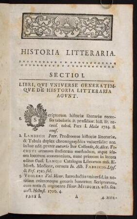 1-178, Historia Litteratia. Sectio I.