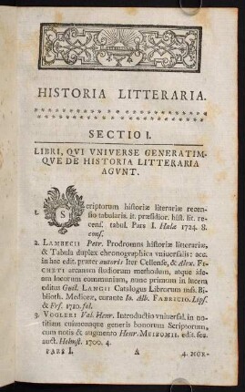 1-178, Historia Litteratia. Sectio I.