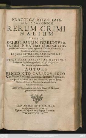 3: Practicae Novae Imperialis Saxonicae Rerum Criminalium Pars ...