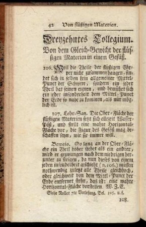 Dreyzehntes Collegium. Von dem Gleich-Gewicht der flüchtigen Materien in einem Gefäß.