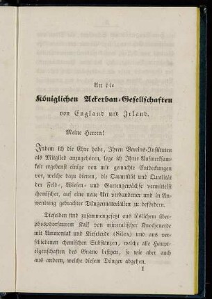 An die Königlichen Ackerbau-Gesellschaften von England und Irland.