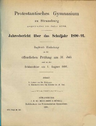 Jahresbericht : über das Schuljahr .... 1890/91